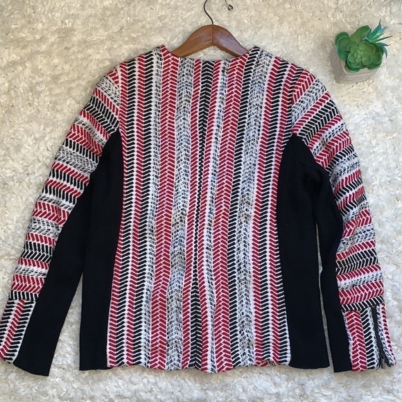 CHICOS Sofia Textured chevron Tweed red, white, black Zip Cardigan Jacket - Picture 3 of 8
